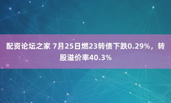 配资论坛之家 7月25日燃23转债下跌0.29%，转股溢价率40.3%